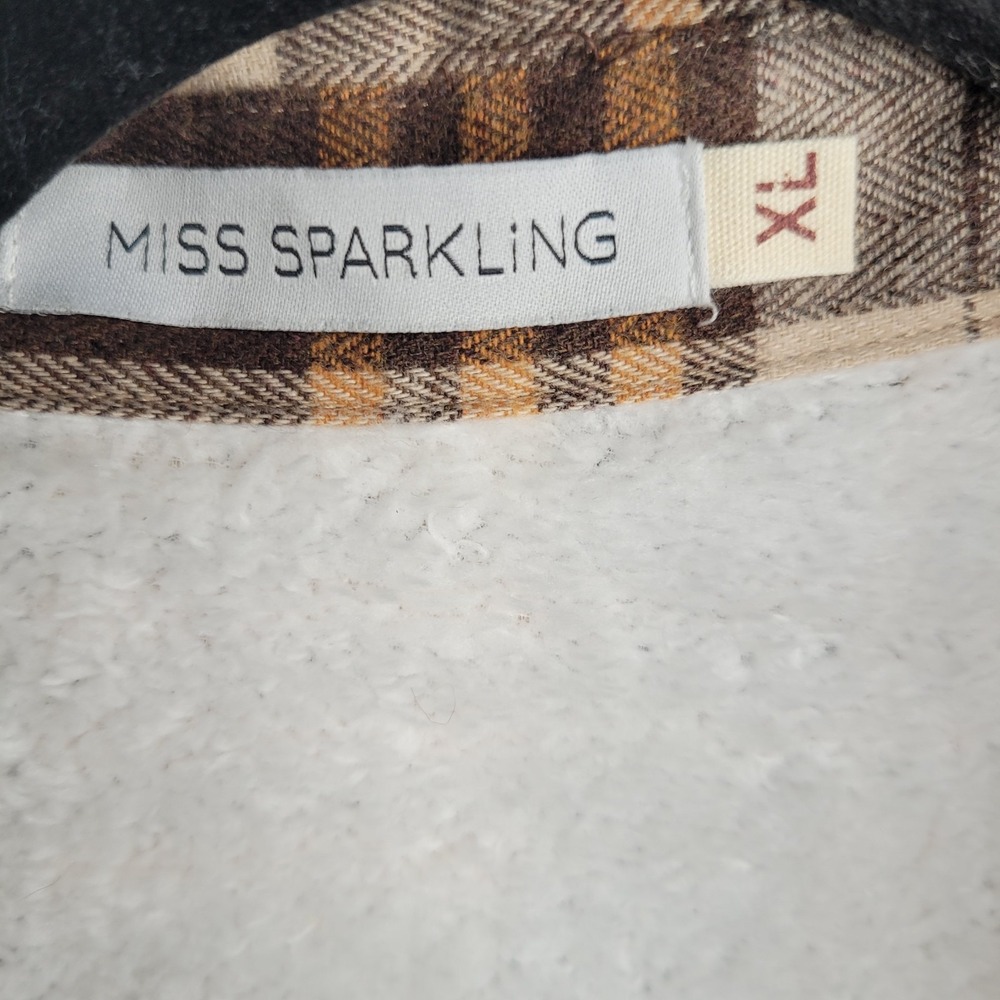 Miss Sparkling Women's Plaid Sherpa Lined Button Jacket XL Brown Beige Orange - Picture 3 of 7